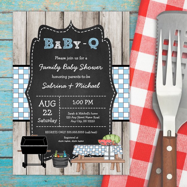 Boy Rustic Wood Family Baby Q Shower Inbjudningar (Skapare uppladdad)