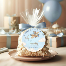 Boy’s Baby Shower with Cute Aviator Teddy Bear Runt Klistermärke