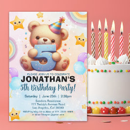 Boy’s Teddy Bear Birthday 5th Party  Inbjudningar