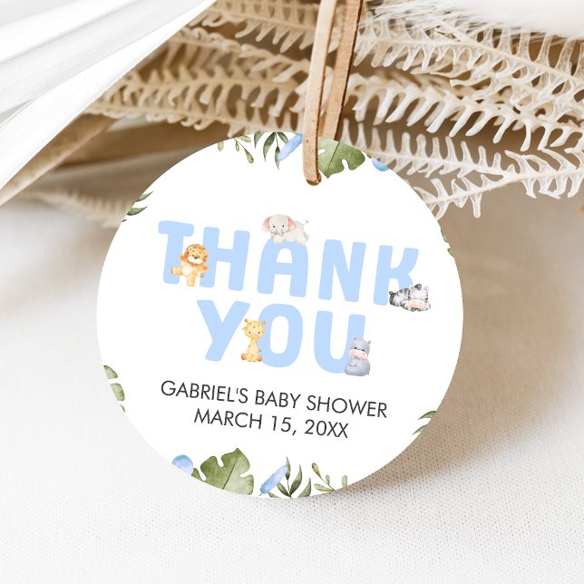 Boy Safari Animal Baby Shower  Gåvor Etiketter (Safari Jungle Animals Baby Shower Favor Tags)