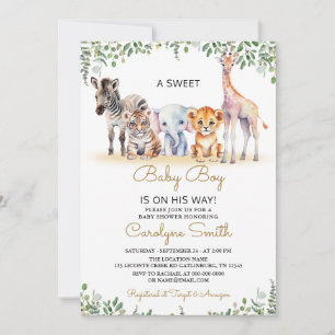 Boy Safari Animals Greenery Jungle Baby Shower Inbjudningar
