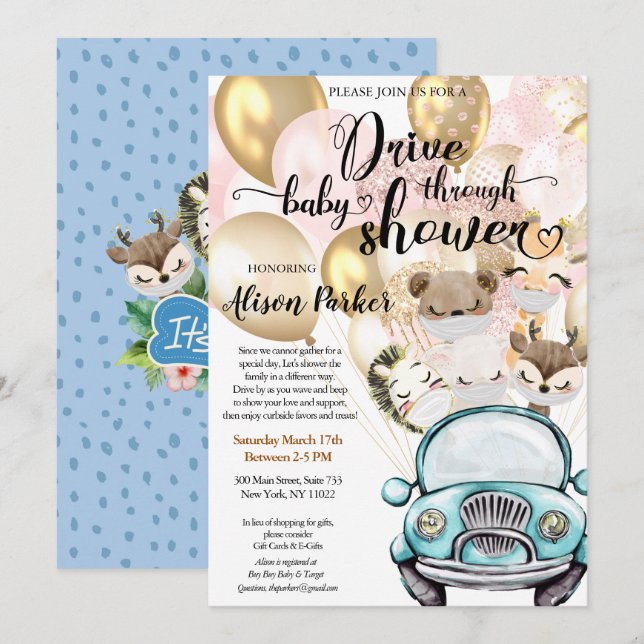 Boy Safari Animals Jungle Drive by Baby Shower Inv Inbjudningar (Fram/baksida)
