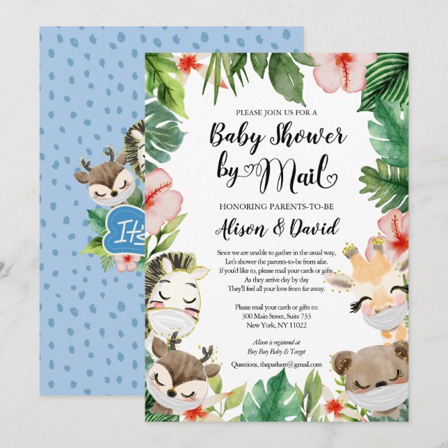 Boy Safari Animals Jungle Greenery Shower by Mail Inbjudningar (Fram/baksida)