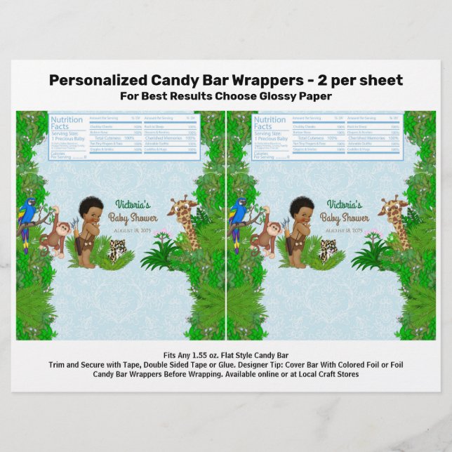 Boy Safari Baby Shower Candy Pub Wrapper Reklamblad (Framsidan)