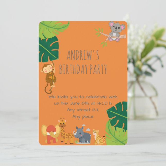 Boy Safari Birthday Invitation Inbjudningar (Stående Fram)