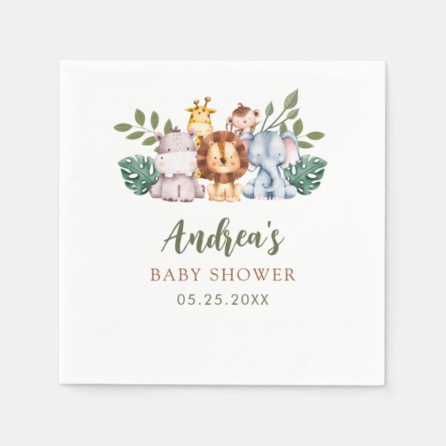 Boy Safari Jungle Baby Shower Napkins Pappersservett (Framsidan)