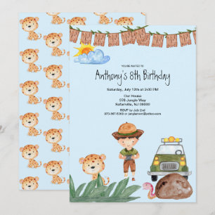 Boy Safari with Jeep in Jungle Birthday Inbjudningar