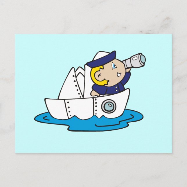 Boy Sailor in Boat Tshirts and Gifts Vykort (Framsida)