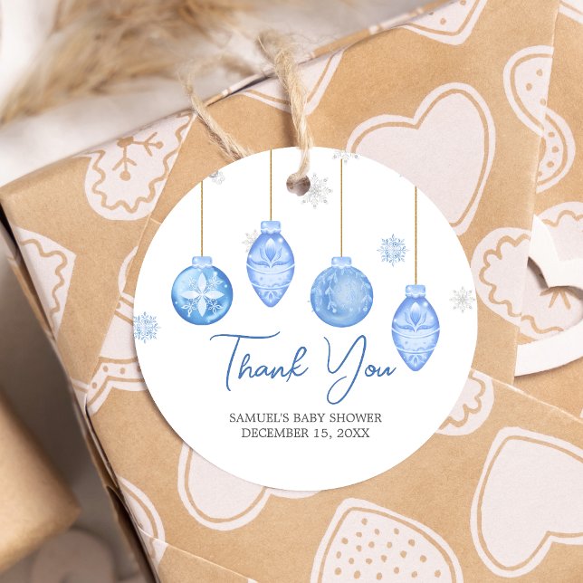 Boy Santa Baby jul Baby Shower Round Gåvor Etiketter (Santa Baby Christmas Baby Shower Favor Tags)
