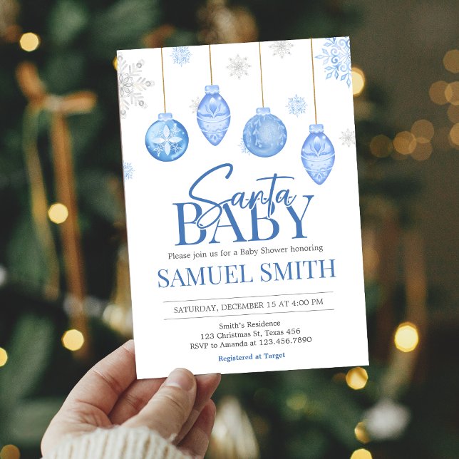 Boy Santa Baby-julbabyskor Inbjudningar (Santa Baby Christmas Baby Shower Invitation)