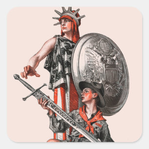 Boy Scout och Liberty Fyrkantigt Klistermärke