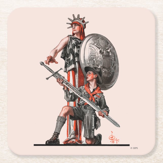 Boy Scout och Liberty Underlägg Papper Kvadrat (Framsidan)