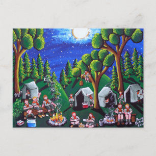 Boy Scouts Camp out Folk Art Postcards Vykort