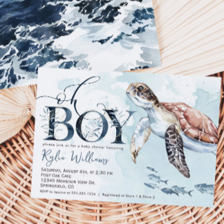 Boy Sea Turtle, Ocean Baby Shower-inbjudan Inbjudningar