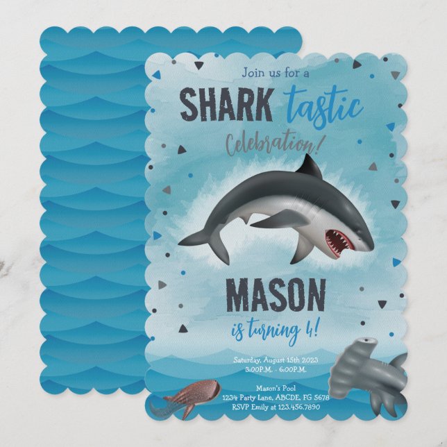 Boy Shark Birthday Shark Tastic Firande Inbjudningar (Fram/baksida)