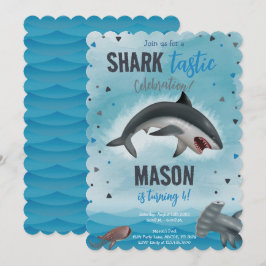 Boy Shark Birthday Shark Tastic Firande Inbjudningar