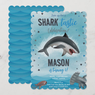 Boy Shark Birthday Shark Tastic Firande Inbjudningar