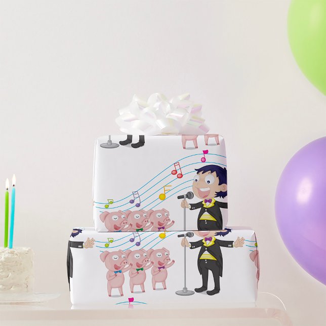 Boy Singing med Tre Grisar Choir Presentpapper (Skapare uppladdad)