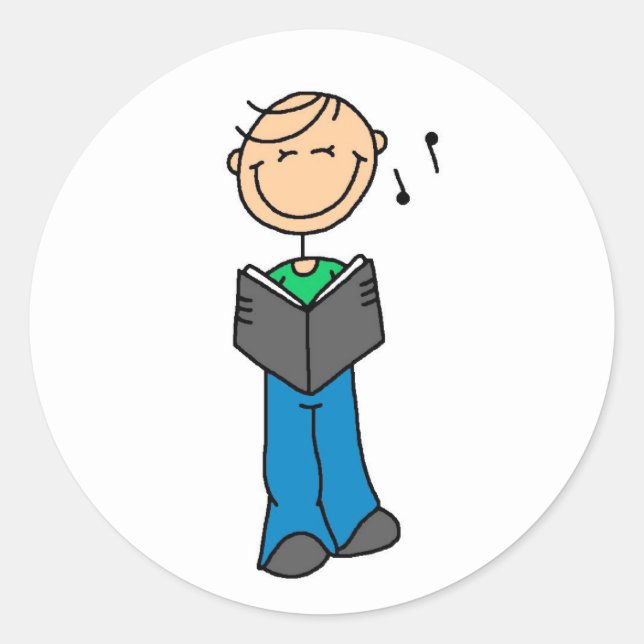 Boy Singing Sticker Runt Klistermärke (Framsida)