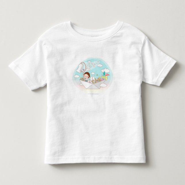 Boy sitta i papper båt t-shirt (Framsida)