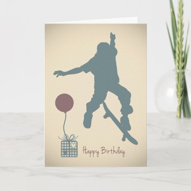 Boy Skateboarding Birthday Card Kort (Framsida)