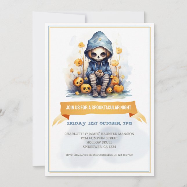 Boy Skull Grim Reaper Halloween Inbjudningar (Framsida)