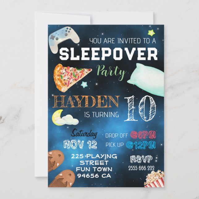 Boy Sleepover Pizza Pajamas Birthday Inbjudningar (Framsida)