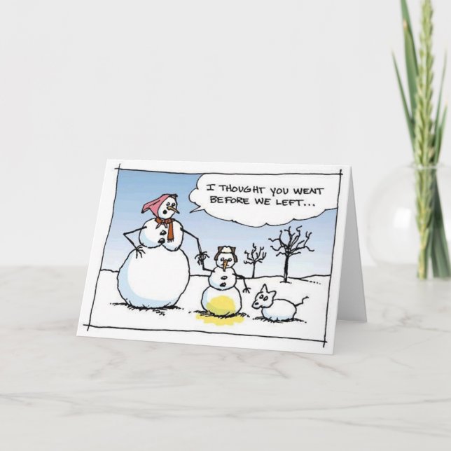 Boy Snögubbe Pees Funny Greeting Card Helgkort (Framsida)
