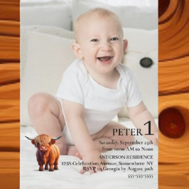 Boy Special 1st Birthday Celebration Inbjudningar (Celebrate your little one's milestone with our adorable Boy Cow 1st Birthday Invitation)