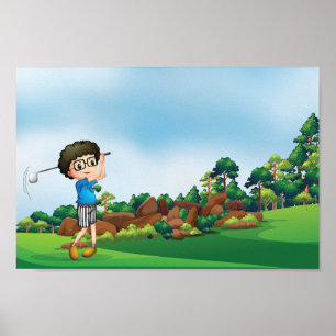 Boy Spela Golf Poster