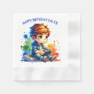 Boy Spela videospel Personlig Birthday Pappersservett