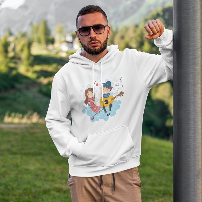 Boy spelar Guitar för Girl Kärlek och Music Hoodie (Skapare uppladdad)