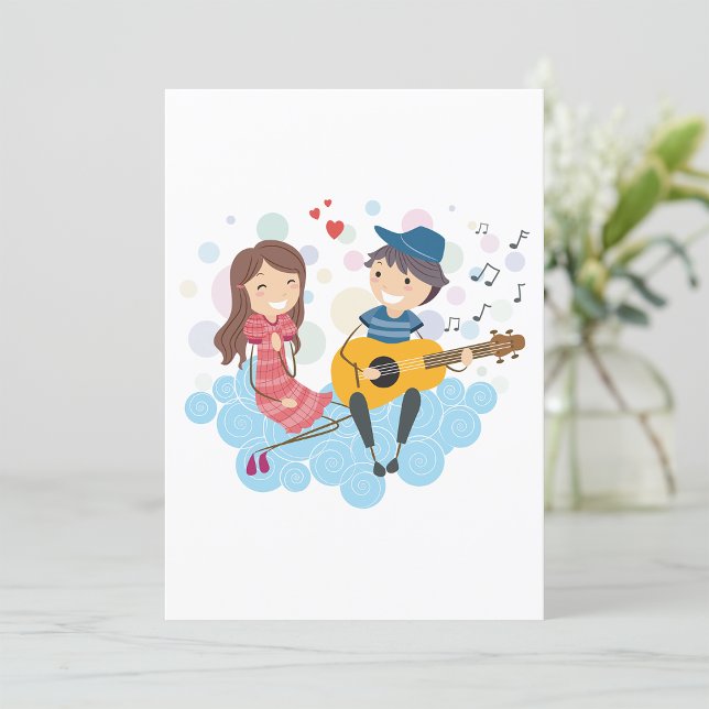 Boy spelar Guitar för Girl Kärlek och Music Inbjudningar (Skapare uppladdad)