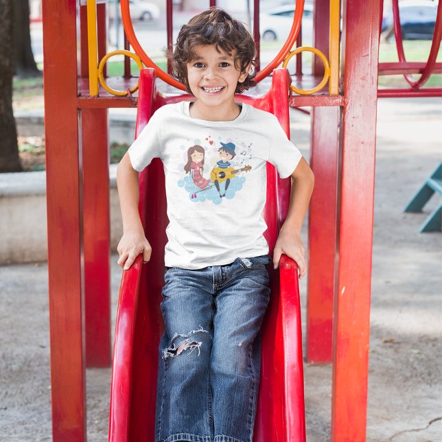 Boy spelar Guitar för Girl Kärlek och Music T Shirt (Skapare uppladdad)
