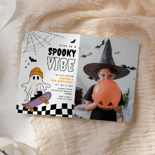 Boy Spooky Halloween Birthday Photo Investigation Inbjudningar