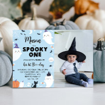 Boy Spooky One Ghost 1:a Birthday-inbjudan