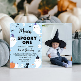 Boy Spooky One Ghost 1:a Birthday-inbjudan Inbjudningar