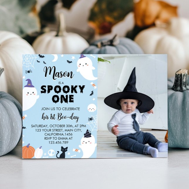 Boy Spooky One Ghost 1:a Birthday-inbjudan Inbjudningar (Skapare uppladdad)