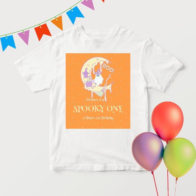 Boy Spooky One Ghost Måne Halloween 1st Birthday T Shirt (Skapare uppladdad)