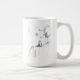 Boy Stargazing Cliff Elegant Sketch Kaffemugg