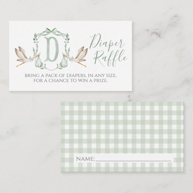 Boy Stork Diaper Raffle Card Tilläggskort (Fram/baksida)