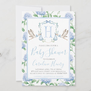 Boy Stork Vapensköld Baby Shower-inbjudan Inbjudningar