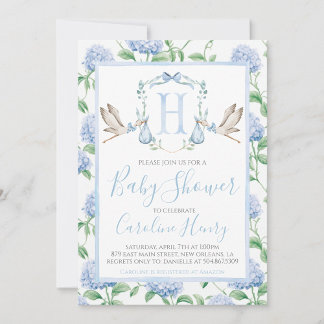 Boy Stork Vapensköld Baby Shower-inbjudan Inbjudningar