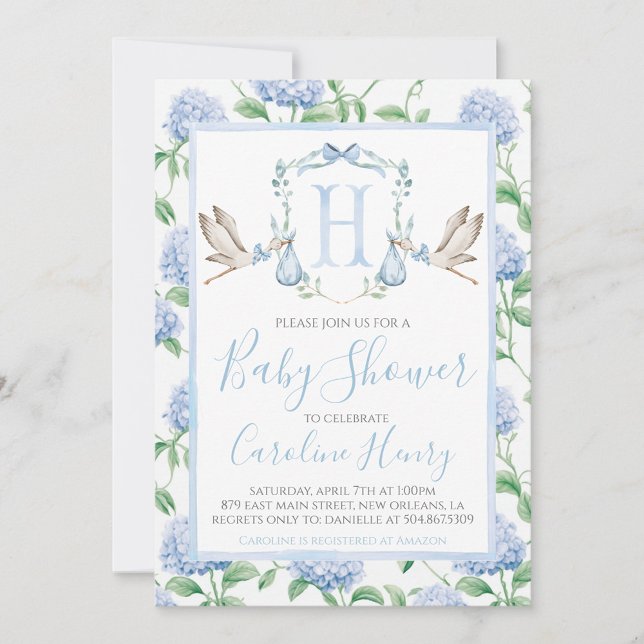Boy Stork Vapensköld Baby Shower-inbjudan Inbjudningar (Skapare uppladdad)
