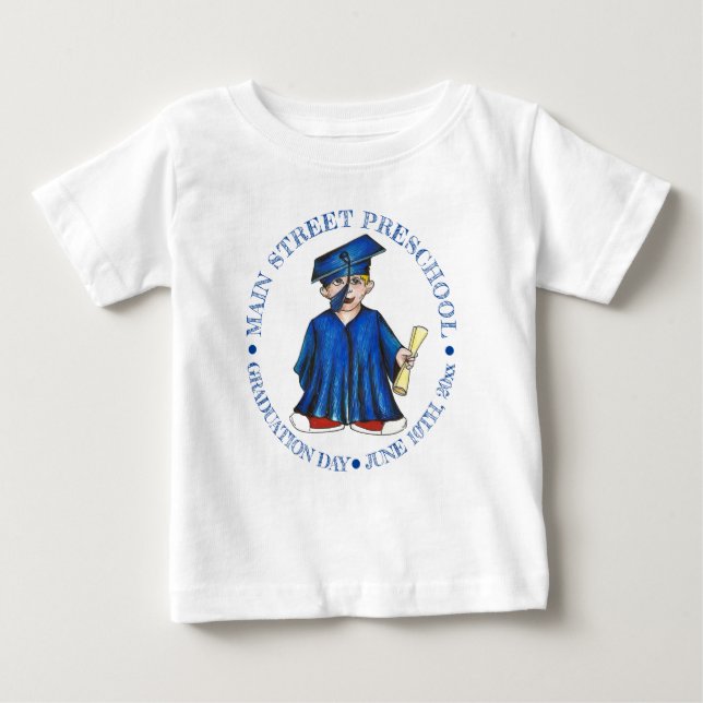 Boy Student Blue Cap Preschool Studenten T Shirt (Framsida)