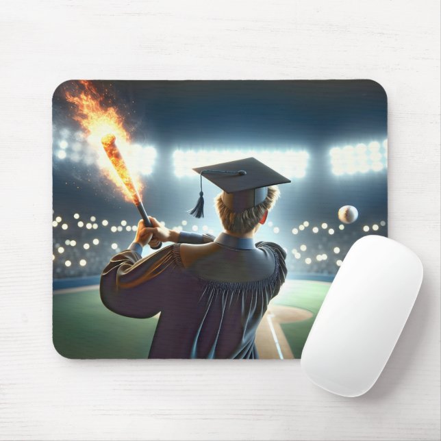 Boy Student med Baseball och Fiery Fladdermus Musmatta (Med mus)
