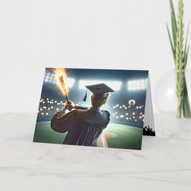 Boy Student simmar en Flaming Baseball Fladdermus Kort (Framsida)