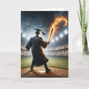 Boy Student simmar en Flaming Baseball Fladdermus Kort