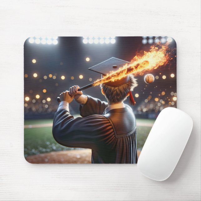 Boy Student simmar en Flaming Baseball Fladdermus Musmatta (Med mus)
