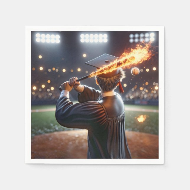 Boy Student simmar en Flaming Baseball Fladdermus Pappersservett (Framsidan)